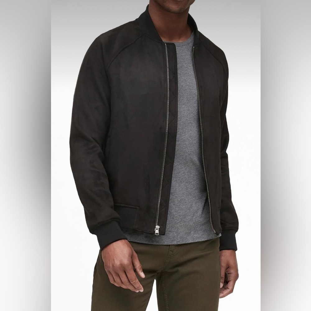 NWT BANANA REPUBLIC Men's Vegan Suede Bomber Jacket SMALL Black #491360